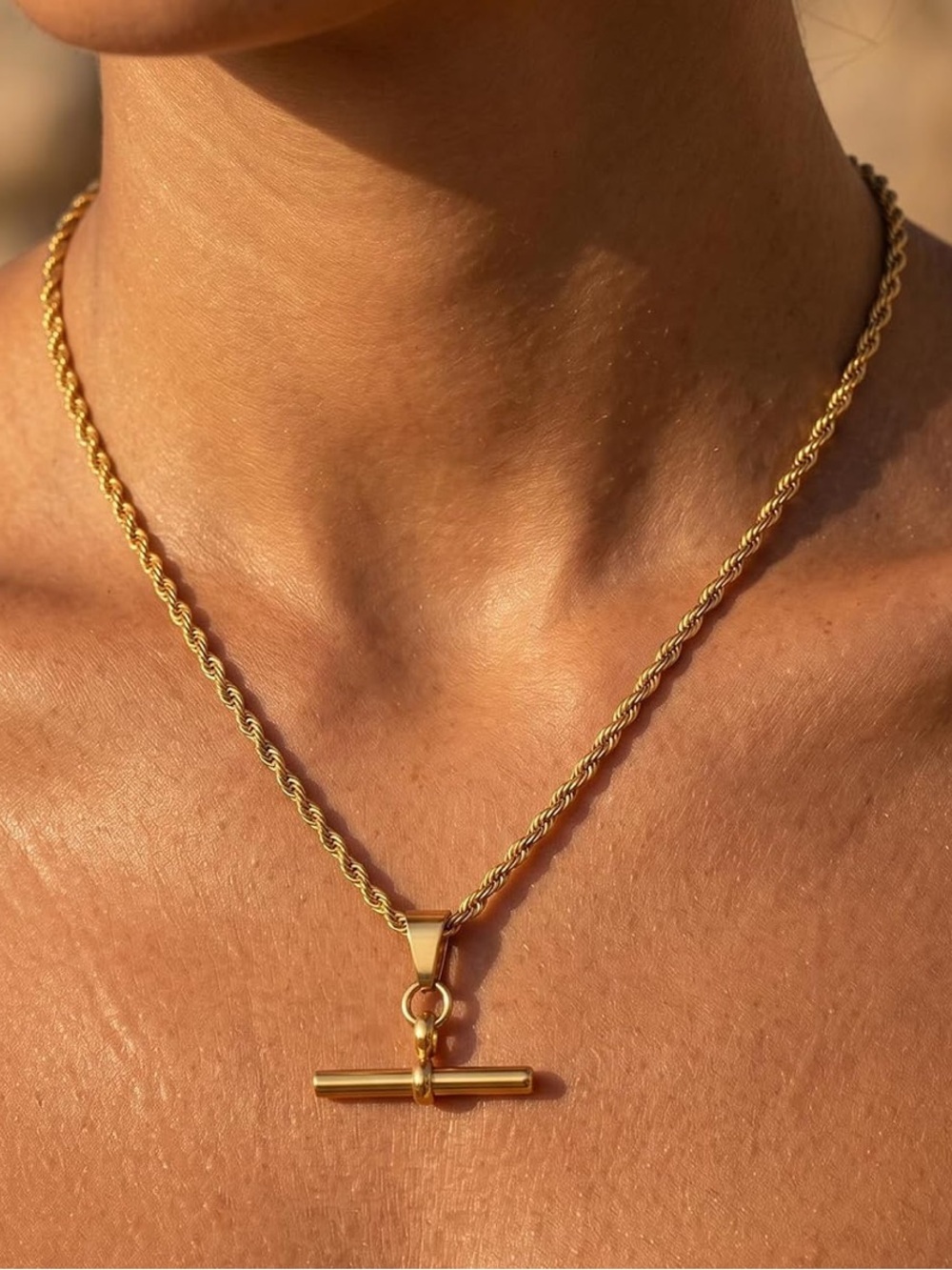 Necklace T-Bar Rope Gold Pendant Q627
